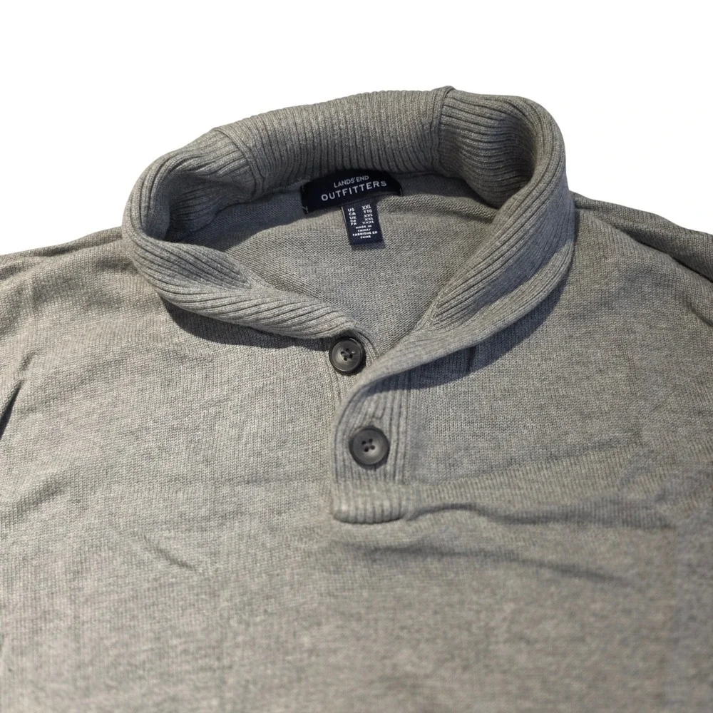 Lands‎ End Outfitters Mens Gray Shawl Collar Sweater XXL Button Neck Pullover